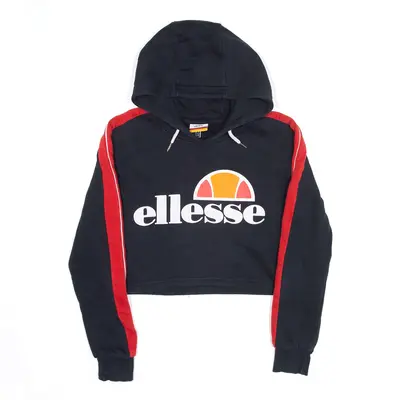 ELLESSE Cropped Sports Black Pullover Hoodie Womens XS