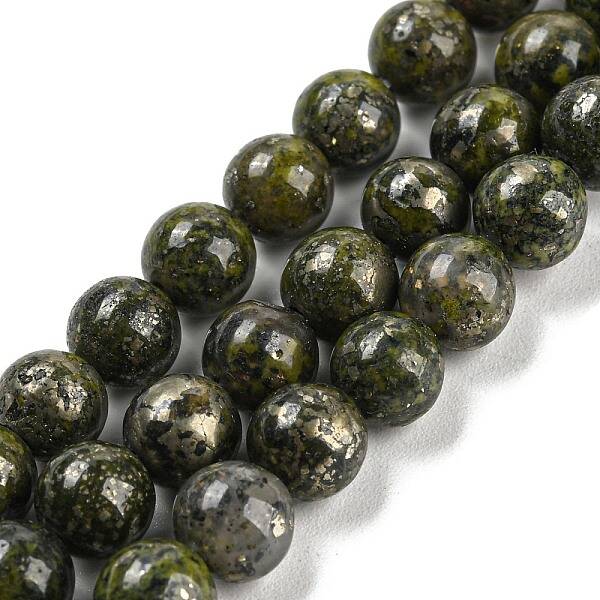 Natural Green Epidote with Pyrite Beads Strands