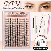 HOHADBR Fairy Lash Clusters Kit Natural Individual Lashes Wispy Eyelash Extensions 8-16mm DIY Lash Extension Kit Lash Bond an...