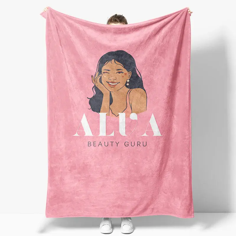 Aperturee Custom Name Pink Beauty Guru Girl Pattern Blanket | Custom Baby Blankets | Custom Blanket With Pictures | Custom Bl...