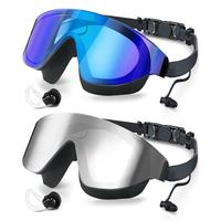 Swim Goggles 2 Pack, Frameless Wide View Swimming Goggles, Anti-Fog Anti-UV No Leaking Pool Goggles for Men Women Adult