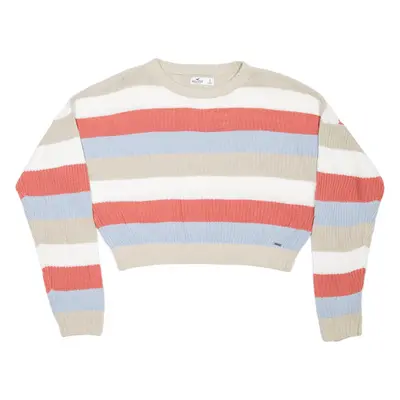 HOLLISTER Cropped Womens Patterned Jumper Red Striped Chunky Knit S