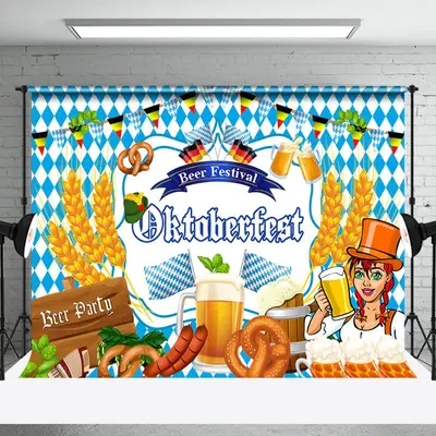 Blue White Wheat Oktoberfest Beer Party Backdrop