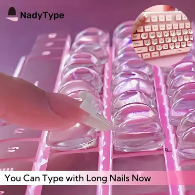 NadyType Ultra-Clear Keyboard Sticker for Long Nails - Nano-Glue Adhesive Keyboard Stickers, Fully Transparent, Compatible wi...