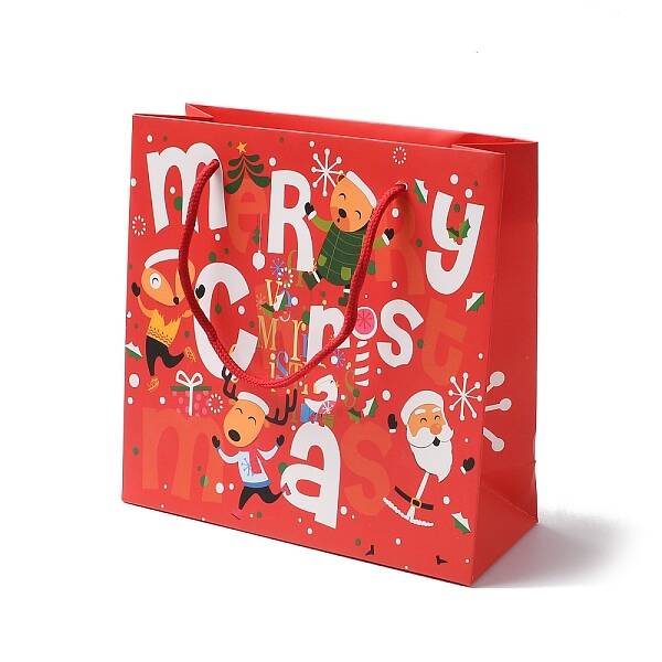 Christmas Santa Claus Print Paper Gift Bags with Nylon Cord Handle