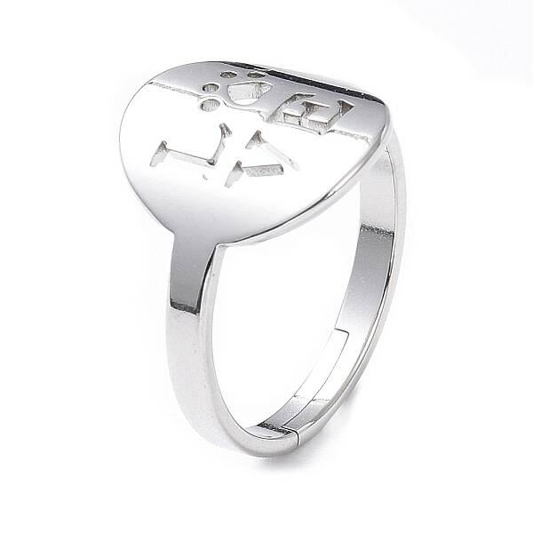 Non-Tarnish 304 Stainless Steel Word Love Adjustable Ring for Women