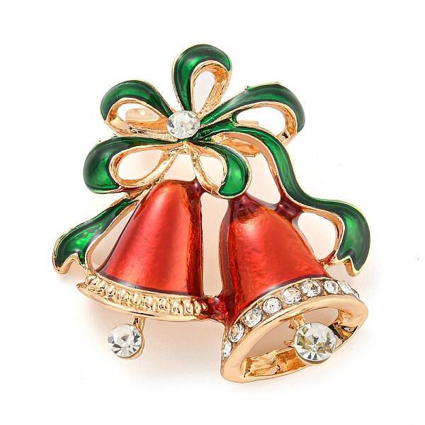 Christmas Theme Golden Zinc Alloy with Rhinestone Brooches