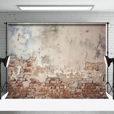 Aperturee Vintage Red Brick Wall Faded White Paint Backdrop