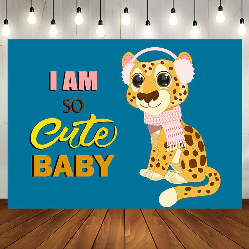 So Cute Scarf Leopard Blue Girl Baby Shower Backdrop
