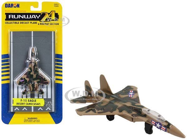 McDonnell Douglas F-15 Eagle Fighter Aircraft Desert Camouflage United States Air Force with Runway Section Diecast Model Air...