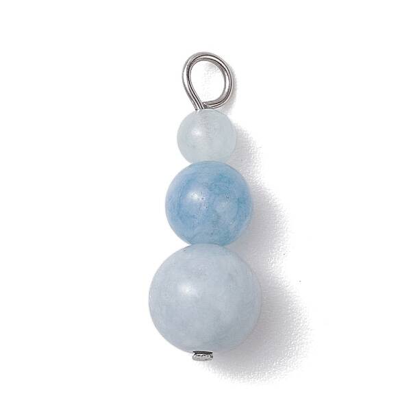 Natural Aquamarine Round Beaded Pendants
