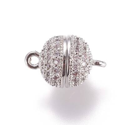 Brass Micro Pave Cubic Zirconia Magnetic Clasps with Loops