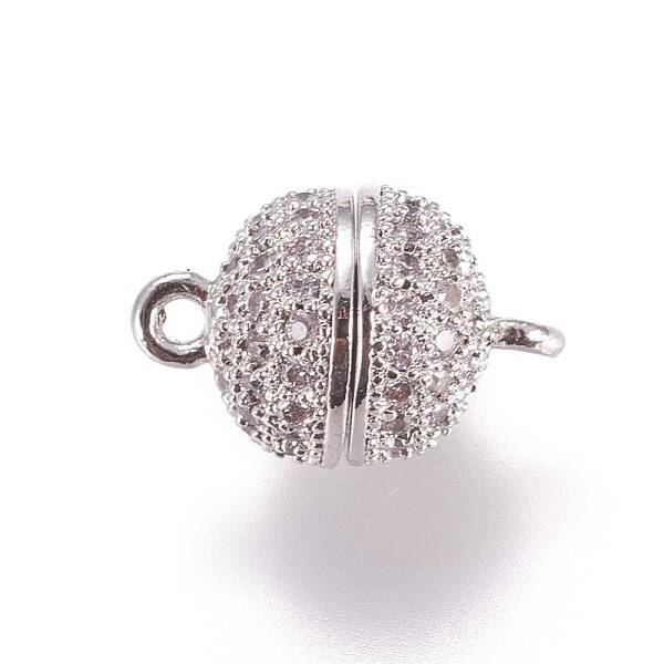 Brass Micro Pave Cubic Zirconia Magnetic Clasps with Loops