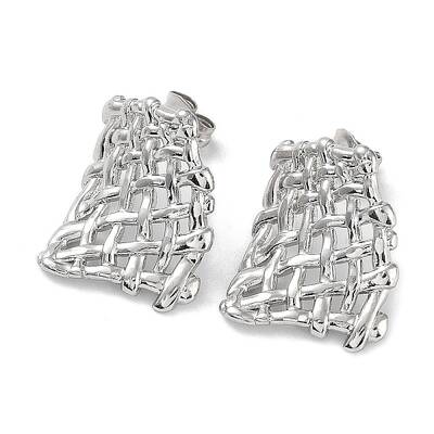 Non-Tarnish 304 Stainless Steel Rectangle Net Ear Studs for Women