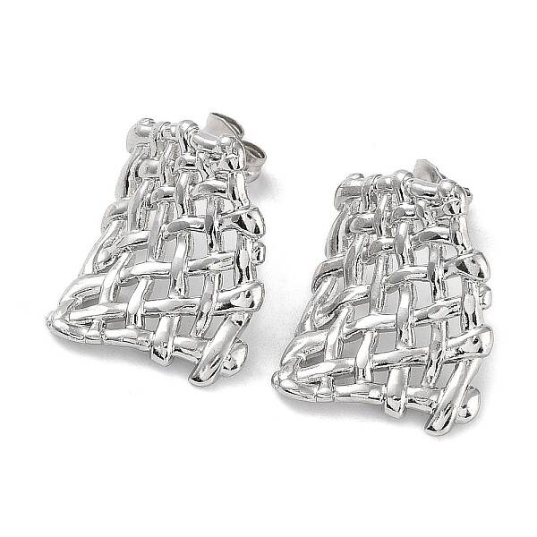 Non-Tarnish 304 Stainless Steel Rectangle Net Ear Studs for Women