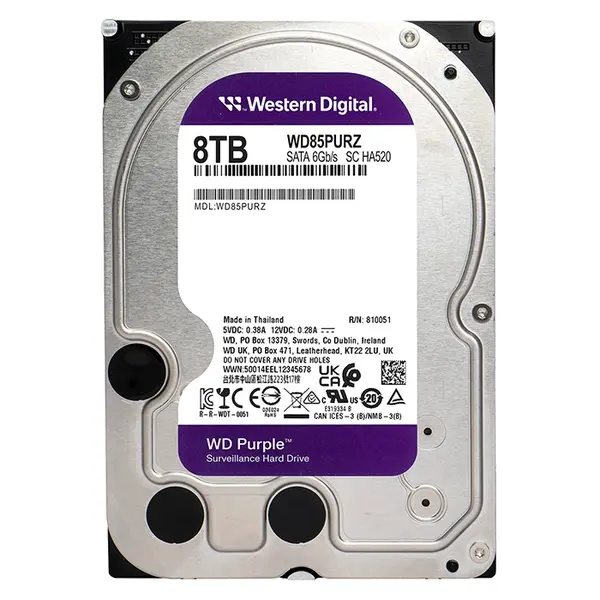 WD85PURZ Western Digital Purple 8TB 3.5-inch 6GB/s SATA 5400RPM 256MB Cache Surveillance Hard Drive