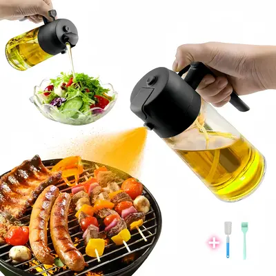 2-in-1 Oil Dispenser and Sprayer, Non-Drip Olive Oil Bottle with Spout for Cooking, Salad, BBQ – Black 470ML/16oz