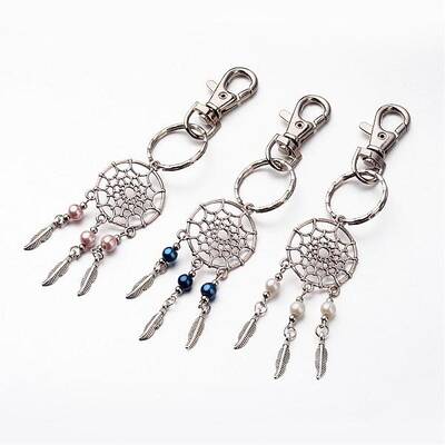 Woven Net/Web with Feather Keychain
