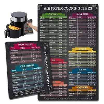 Magnetic Air Fryer Cooking Time Table, 2pcs/set Air Fryer Magnetic Sticker, Kitchen Refrigerator Magnet, Magnetic Cooking Gui...