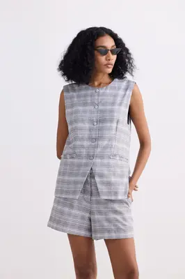 Cotton Tweed Vest Jacket in Grey | Color: Steel Breeze | Size: 2XL