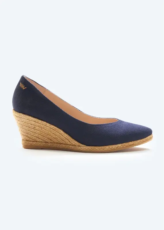 Roses Canvas V Cut Espadrille Wedges | Color: Navy Blue | Size: 7
