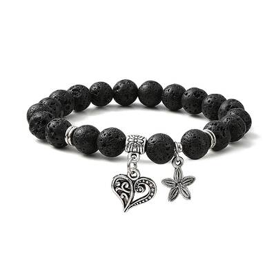 Natural Lava Rock Round Beaded Stretch Bracelets