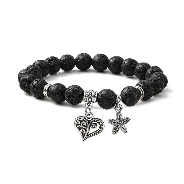 Natural Lava Rock Round Beaded Stretch Bracelets