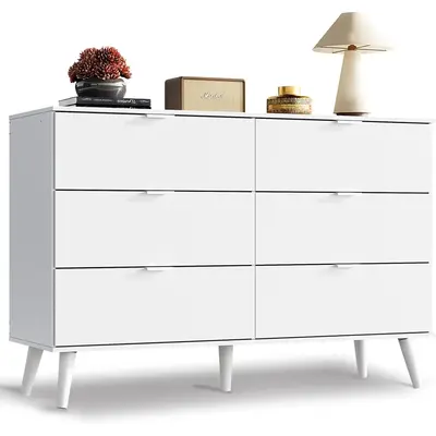 WLIVE 6 Drawer Dresser for Bedroom, 47.24'' Wide Wood Dresser, White Dresser Storage Organizer with Sturdy Metal Handle, TV S...