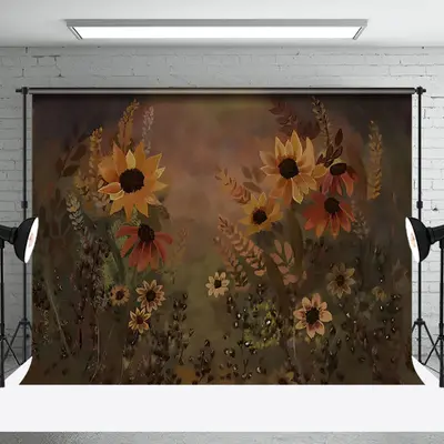 Retro Oil Painting Sunflower Plant Photo Backdrop - Aperturee