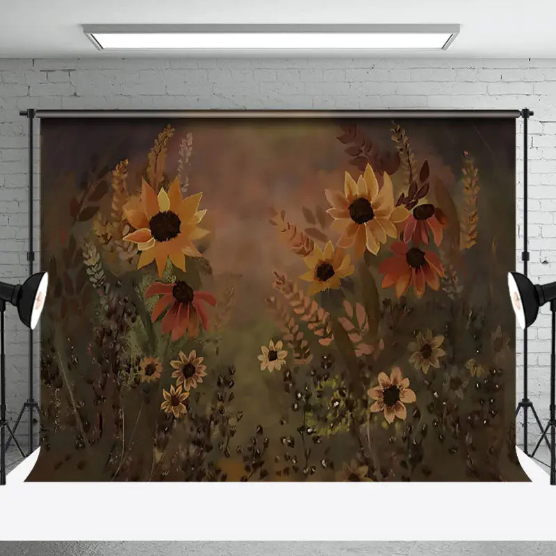 Retro Oil Painting Sunflower Plant Photo Backdrop - Aperturee