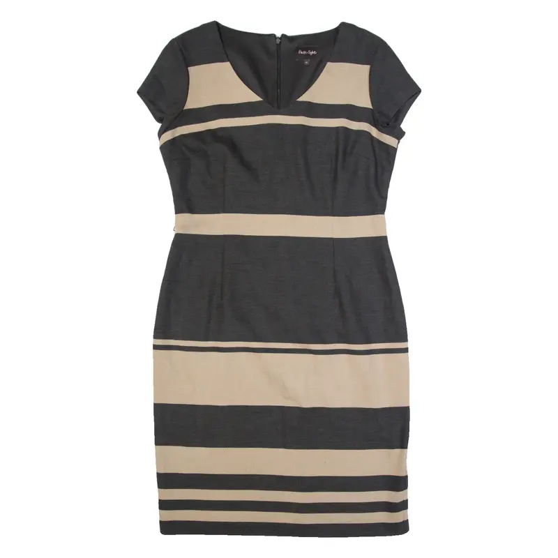 PHASE EIGHT Womens Pencil Dress Black Striped Short Sleeve Midi UK 16