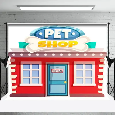 Lovely Simple Red Pet Shop Party Backdrop For Kids - Aperturee