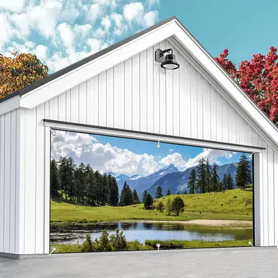 Aperturee Blue Sky Mountain Grassland Lake Garage Door Banner