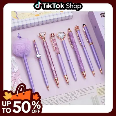 WEMATE 8Pcs Ballpoint Pens Set, Ballpoint Pen Bling for Women, Girly Pens, Black and Blue Ink Ball Point Pen Gift, School and...