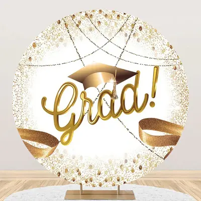 White Gold Bachelor Cap Round Graduation Backdrop - Aperturee