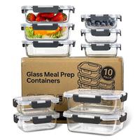 Glass Food Storage Containers Set 10-Pack BPA-Free & Leak-Proof Lock Airtight Lids Salad Lunch Box Kitchenware Utensils Meal ...