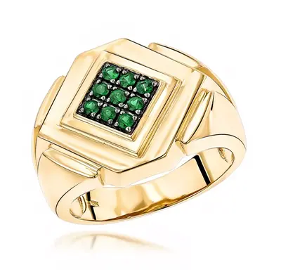 10K Gold Round Cut Emerald Wedding Band for Men