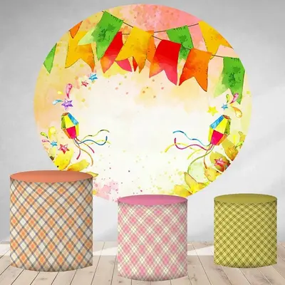 Aperturee Colored Ribbon Round Happy Birthday Party Backdrop | Round Backdrop Stand Covers | Circular Birthday Backdrop Cover...