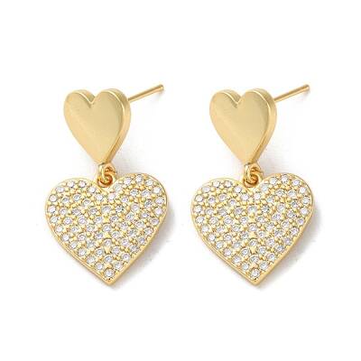 Brass Pave Clear Cubic Zirconia Stud Earrings for Women
