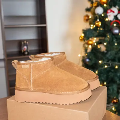 XIXITIAO Snow Boots for Women,Genuine Suede Faux Fur Lining,Comfort Memory Foam Ankle Boots,Winter Fall Waterproof Platform B...