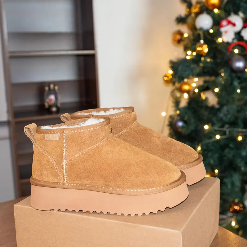 XIXITIAO Snow Boots for Women,Genuine Suede Faux Fur Lining,Comfort Memory Foam Ankle Boots,Winter Fall Waterproof Platform B...