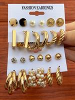 Mixed Shape Elegant Faux Pearl Decor Geometric Hoop Earrings Set, 12 Pairs Summer 2024 Fashion Ear Piercing Jewelry, Trendy E...
