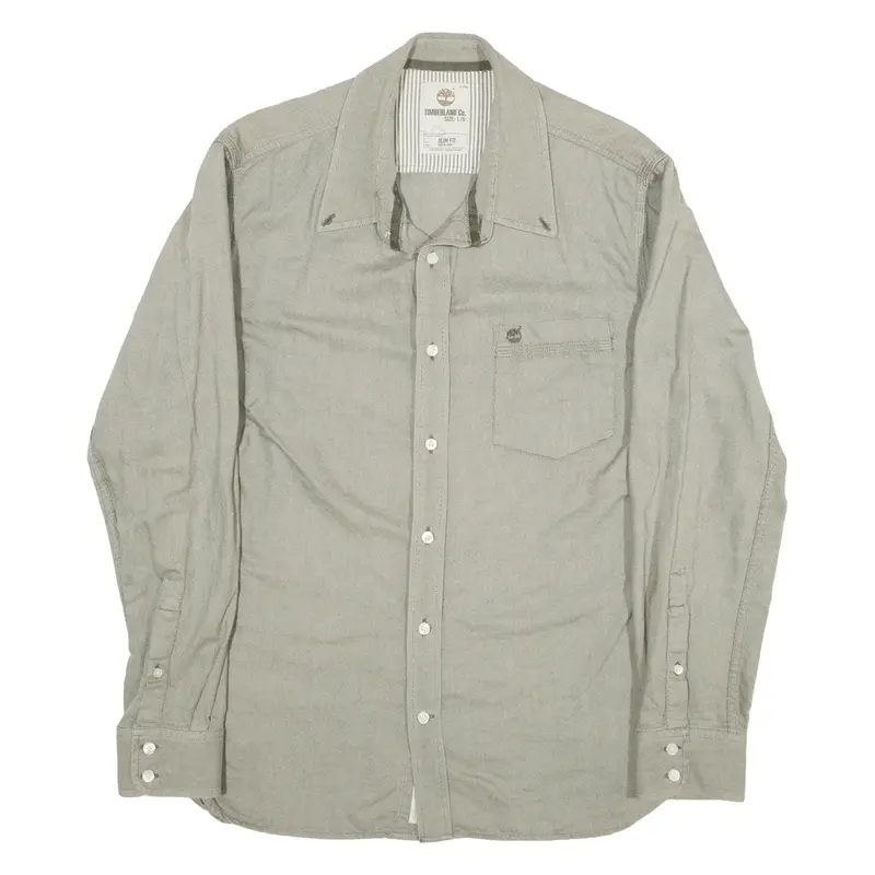 TIMBERLAND Slim Fit Plain Shirt Grey Long Sleeve Mens L