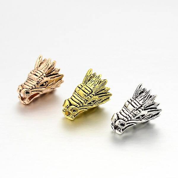 Tibetan Style Alloy Animal 3D Dragon Head Beads