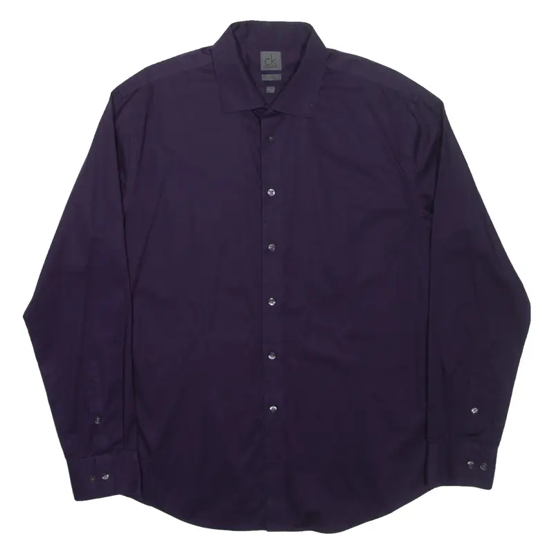 CALVIN KLEIN Slim Fit Mens Plain Shirt Purple Long Sleeve L