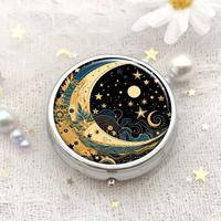 Moon & Star Pattern Round Storage Box, Portable 3-grid Mini Storage Box with Mirror, Travel Pill Box, Home Organizer for Home...