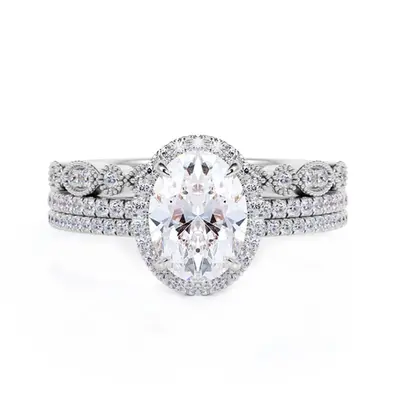14K White Gold 1.5 to 5 CT Oval Moissanite Bridal Set