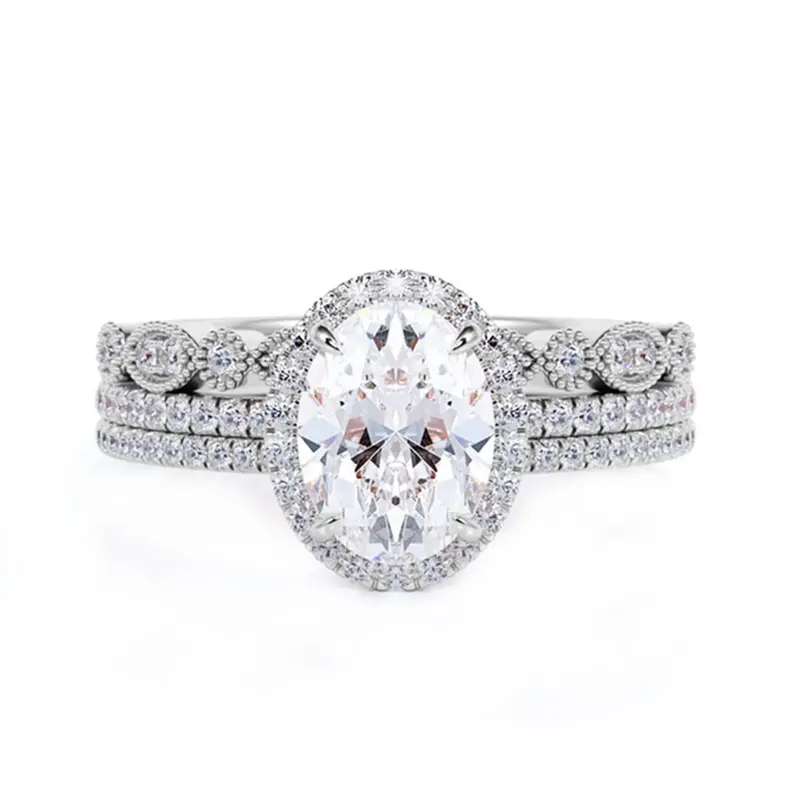 14K White Gold 1.5 to 5 CT Oval Moissanite Bridal Set