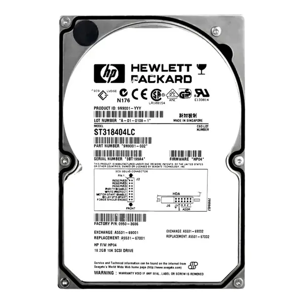 A5531-69002 HP 18.2GB Wide Ultra2 SCSI 10000 3.5-inch Hard Drive