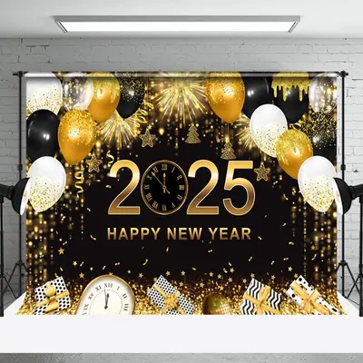 Time To 2025 Happy New Year Balloons Holiday Backdrop